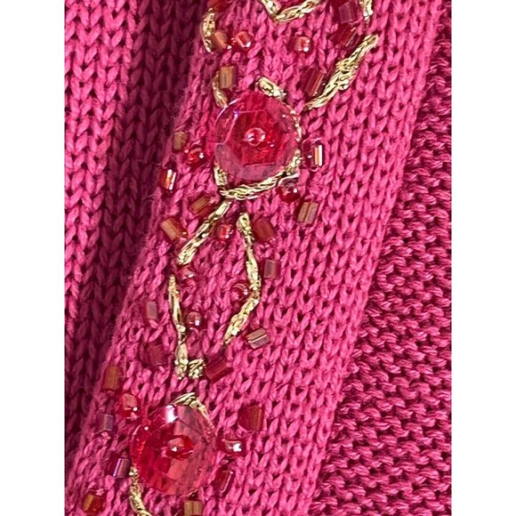 Cotton Beaded Sequin Cardigan XL Pink Boho Western Preppy Resort Classic Retro - Picture 5 of 12